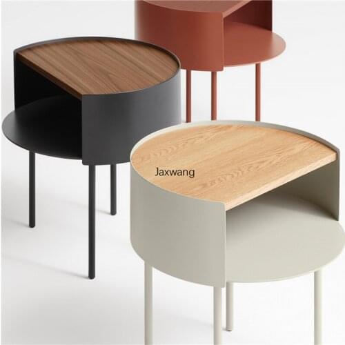 Japanese Bedside Table Simple Tea Table Small Round Bed White Bedside Nightstand Wooden Holder Bedroom Wrought Iron Side Tables