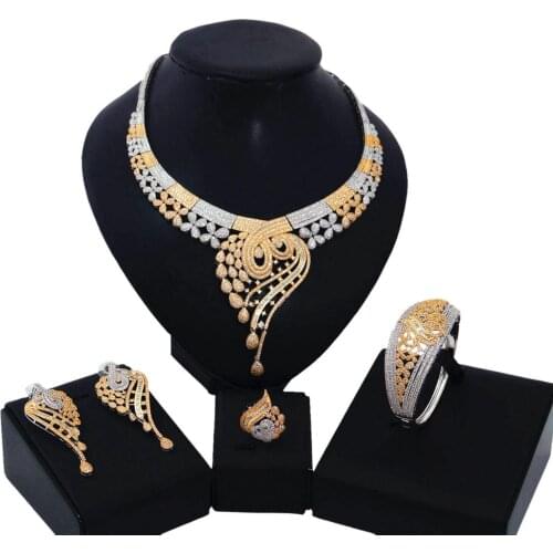 Yulaili High Quality Luxury American Zircon Jewelry Sets Exquisite Teardrop Design Necklace Earringa Bangle Ring Jewelery Set