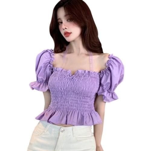 Blusas mujer de moda 2021 vintage blouse women Short Sleeve top femme summer puff sleeve haut femme été
