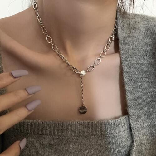 925 Sterling Silver Ins Retro Round Sequins Pendant Necklace For Women Couple Trend Sweater Chain Jewelry Party Gifts SAN301