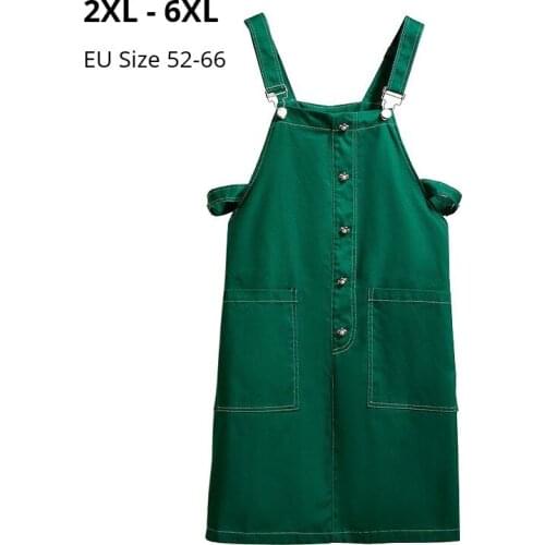 Plus Size 6XL 5XL 4XL 3XL Women A Line Dress Casual Loose Overalls Dresses Female Solid Adjustable Strap Solid Dress For Mujer