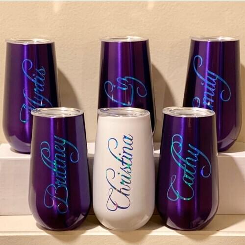 10pcs Stemless 6oz Champagne Flute Wine Tumble With Lids Stainless Steel Egg Shape Cups Thermos Insulated Vacuum Christmas Gift