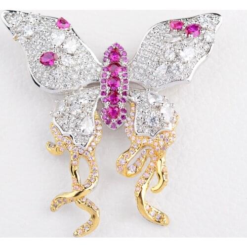 2pcs 49x49mm Mixed Color golden plated Cz micro butterfly brooch