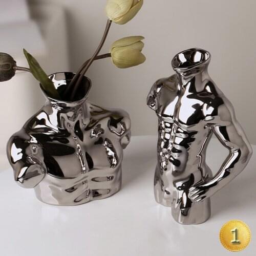 2021 Body Aesthetic Art Vase Ceramic Plating Silver Flower Decoration Living Room Plant Pots Decorative Nordic Style Home Decor