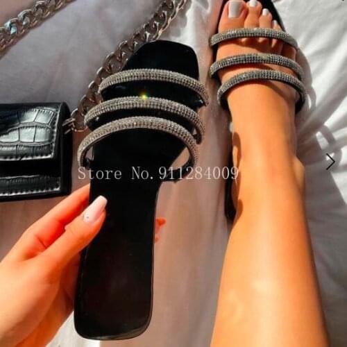 2021 spring/summer new three-layer rhinestone flat bottom non-slip durable womens beach sandals outdoor wild casual slippers
