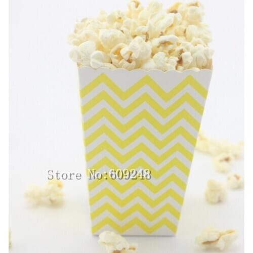 24pcs Yellow Chevron Paper Popcorn Boxes,Zig Zag Party Favor Boxes,Goodie Candy Buffet Snack Treat Cups,Scoop,DIY,Cartons,Kids