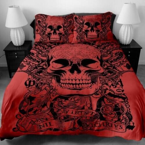 Home Textiles 3PCS 3D Design Digital Printing Bedding Set Duvet Cover Bed Pillowcase King Red Skull Dropshipping