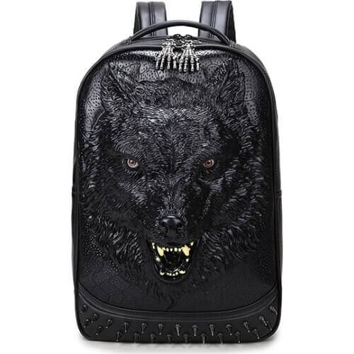 3D wolf head backpack special cool shoulder bags for teenage girls PU leather laptop school bags