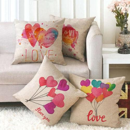 4 Pcs Linen Cushion Covers Heart Shape Balloon Love Valentines Day Decorative Pillowcase for Sofa Couch Living Room Sweet Decor