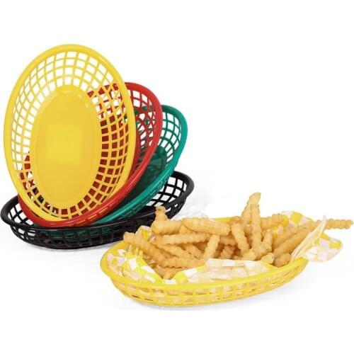 6-12pcs French Fries Basket Oval Plastic Fast Food Basket set Picnic Plates Burger Hot Dog Serving Tray Restaurant Kitchen Tool