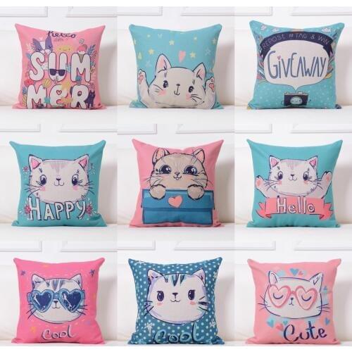 Cute Cartoon Little cat pattern Pillow Case Throw Pillowcase Cotton Linen Printed Pillow Covers For Office Home Textile