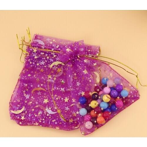 Cheap Sale 7x9cm 200pcs Hot Pink Star Moon Bronzing Organza Bags Tulle Wedding Favor Gift Bags Jewelry Storage Package Pouches