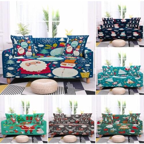 Elastic Sofa Cover Stretch Santa Claus Snowman Pattern Couch Slipcovers For Living Room Armchair Anti-dust Furniture Protector