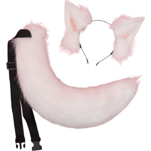 Lolita Headbands Furry Animal Dog Ears Headwear Tail Set Kawaii Hair Hoop for Halloween Cosplay Headpiece Party Supplie