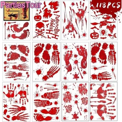 Halloween Wall Stickers Bloody Handprint Footprints Knife Stickers Window Wall Floor Clings PVC Sticker Bloody Halloween Decors