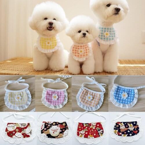 Plaid Flower Dog Scarf Fashion Lucky Cat Printing Pet Collar Teddy Puppy Clothes Accessories Cute Pets Bib Home Dogs Supplies