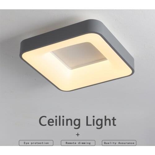Room Ceiling Light Easy Installation Remote Control Tricolor Features LED Square Bedroom Study Wrought Iron Gray Lamps