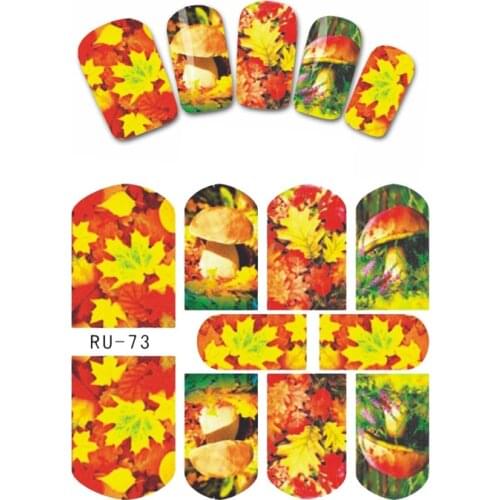 UPRETTEGO NAIL ART BEAUTY WATER DECAL SLIDER NAIL STICKER CARTOON MAPLE LEAF ROSE URBAN LADY RABBIT RU073-078