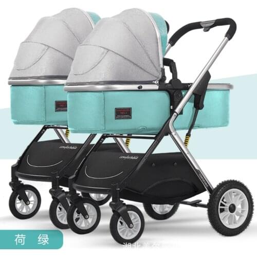 Twin stroller baby can sit and reclining pram high landscape lightweight foldable baby cart can be detached