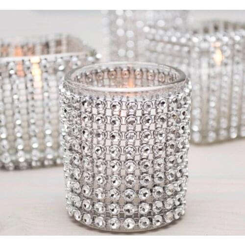 1 Roll 1/24 Rows Gold Silver Crystal Diamond Mesh Rhinestone Ribbon Wrap Crystal Tulle For Party Home Birthday Wedding DIY Decor