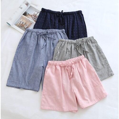 Mens and Womens Cotton Gauze Shorts Pajama Pants Thin Yarn-dyed Five-point Pants Couples Sleeping Shorts Short Pyjama Femme