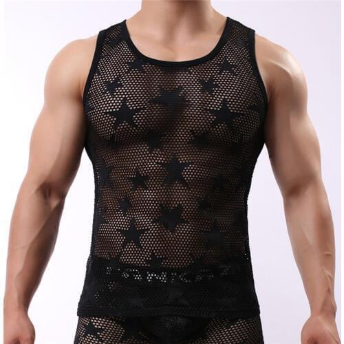 Mens Undershirts Sleeveless Gay Transparent Solid Tops Tees Vest Mesh Sexy Male Shirt Men Summer Wear Undershirts