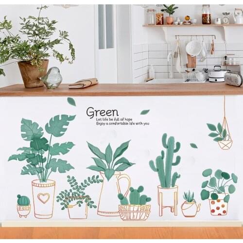 Nordic Ins Plant Bonsai Wall Stickers Living Room Bedroom Decor TV Sofa Backdrop Wall Decal Self Adhesive Mural