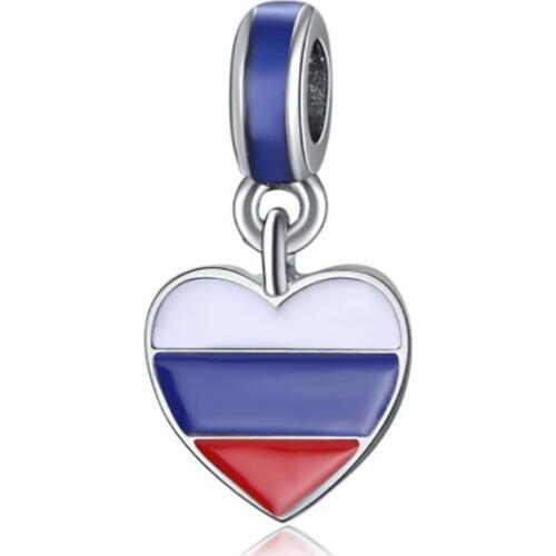 Plata de ley Russian flag heart pendant charms Charm Bracelets bead diy jewelry charms DGB425
