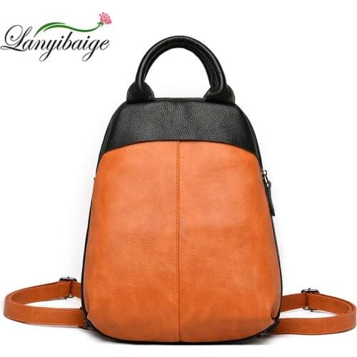 Simple Solid Color Backpack High Quality Leather Ladies Backpack Large-Capacity Stitching Embroidery Thread Backpacks Travel Bag
