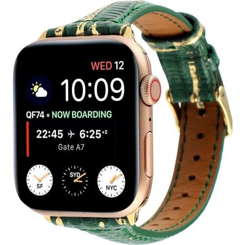 Luxury Splash Gold Genuine Cow Leather Strap for Apple Watch Band 44mm 42mm 40mm 38mm Replacement iWatch Series 6 5 4 3 2 1 SE