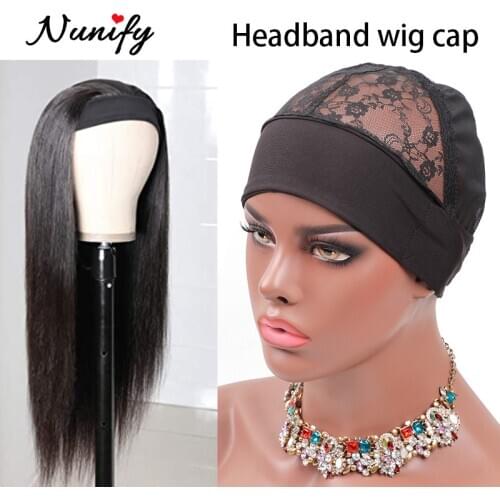 Nunify Collection Lace Wig Cap For Making Headband Wigs Gripcap 5Pcs/Lot Wig Grip Band Plus Mesh Dome Cap Black Hair Nets