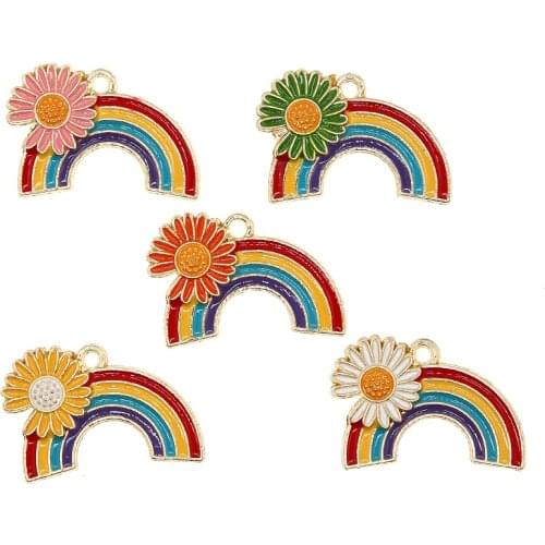 10pcs/lot 27*18mm Cute Enamel Rainbow Chrysanthemum Charms For Earrings Necklace Bracelet DIY Jewelry Making Findings XL1115