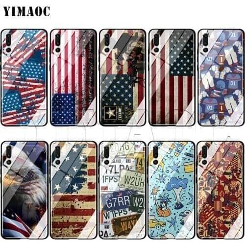 YIMAOC United States USA Flag Glass Case for Huawei Honor Mate 7A 8X 9 P10 P20 P30 Y6 Y9 P smart lite Pro 2018 2019