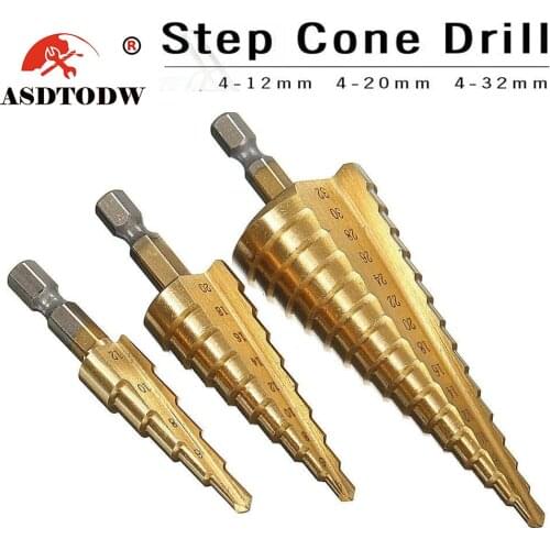 Step Drill Bit Pagoda Shape Hole Cutter 4-12/20/32mm HSS Steel Cone Drill Bit Set