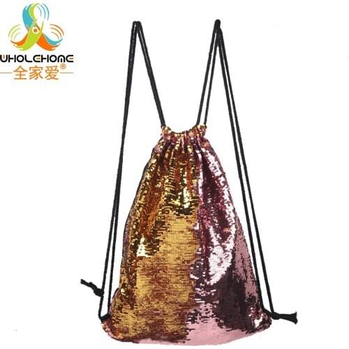Girls Drawstring Bag New Fashion Shiny Sequins Drawstring Bags Box Storage Bag Backpack Phone Sundries Clothing 45x35CM 1 PCS