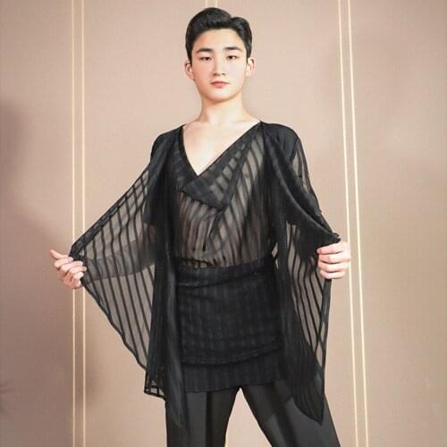 2021 New W724 Short Sleeve Male Latin Dance Tops V Neck Design Latin Dancing Tops Performamnce Modern Dance Dress