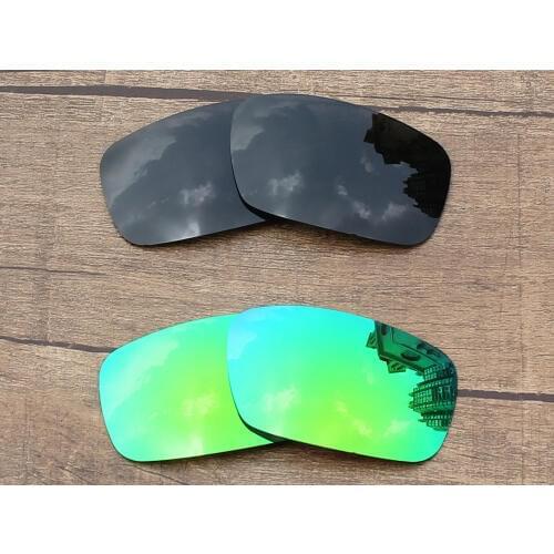 Vonxyz 2 Pairs Stealth Black & Jade Mirror Polarized Replacement Lenses for-Oakley Crankshaft Frame