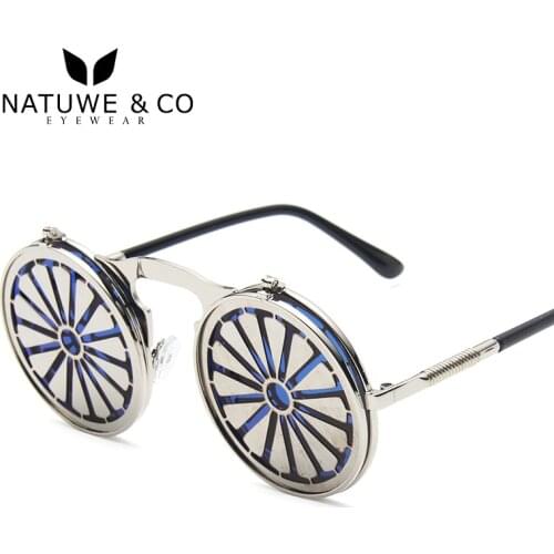 Blue Lens Party Shopping Flip Top Clip On Colorful Rim Round Silver Women Men Sunglasses 2021 New Design