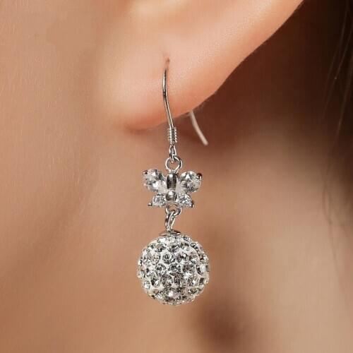 Top Quality New Fashion Shambhala Shiny Crystal Bowknot Design 925 Sterling Silver Drop Earrings for Women Jewelry Gift