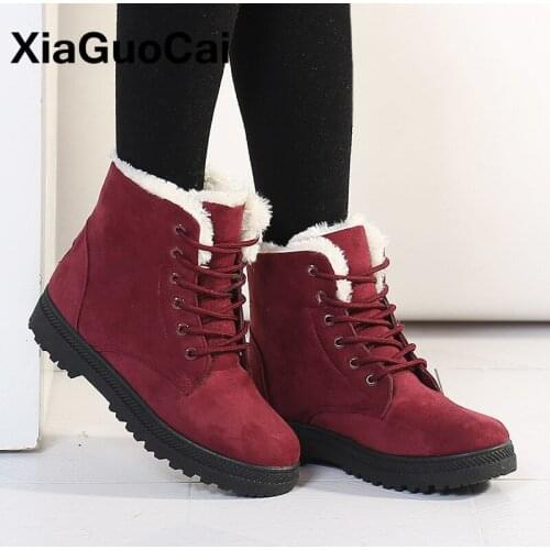 Winter Shoes Woman Snow Boots Warm Student Ladies Ankle Boots High Top Female Shoes Solid Lace Up Plush Furry Footwear Plus Size