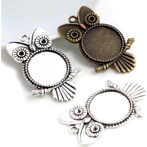 5pcs 20mm Inner Size Antique Silver Plated Bronze Classic Owl Style Cabochon Base Setting Charms Pendant
