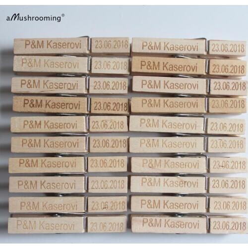 50 Custom Engraved Clothespin Wedding Favors Place Card Holders, Baby Shower wedding shower decoration personalized gift