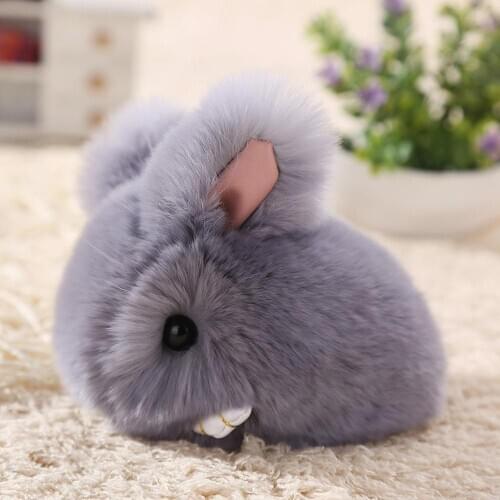 9.5cm Cute Pluff Bunny Keychain Rex Genuine Rabbit Fur Key Chains For Women Bag Toys Doll Fluffy Pom Lovely Pompom Keyring