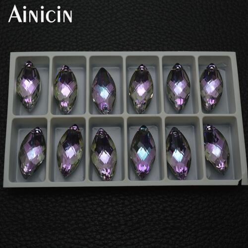 Ainicin 12pcs (1 Box) Violet Color Faceted Crystal Horse Eyes Pendants 14x30mm Fashion Women Earring Making Materials