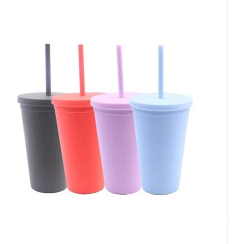 4 Colors Acrylic Reusable Double Wall Tumblers with Lids and Straws Creative Thermal Insulation Straw Cup Coffee Water Cup