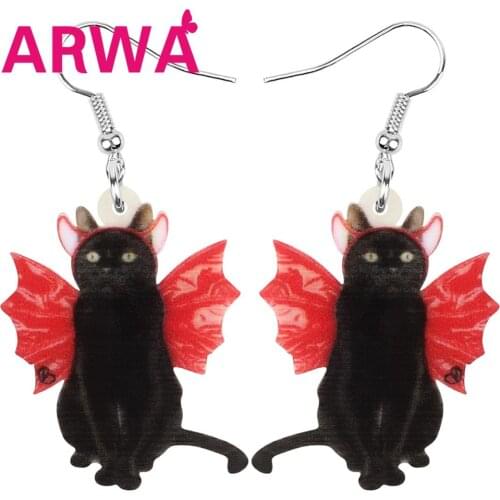 ARWA Acrylic Halloween Lovely Cat Earrings Print Long Kitten Animal Dangle Drop Jewelry For Women Girl Kid Funny Gift Decoration