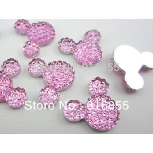 Free shipping! 30pcs 16*12mm light pink mickey head shape flatback resin rhinestone DIY