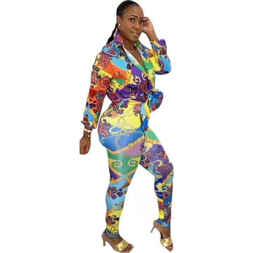 Blouses Two Piece Suit African Dashiki New Fashion Women Single Breasted Long Sleeve Cardigan Trousers Casual Suit Spring Autumn