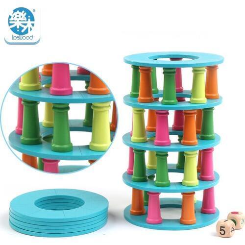 Logwood Wooden Toys Building Blocks Leaning Tower of Pisa Game Toy Family/Party Funny Extract Building Blocks Ludo Game Gifts