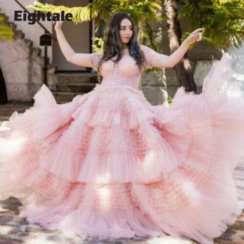 Eightale Baby Pink Prom Dresses 2021 Sweetheart Ruffled Corset Princess Evening Gown Tulle Custom Made Celebrity Party Dress